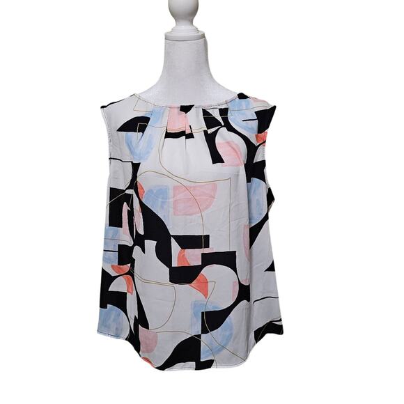 Worthington Abstract Geometric Sleeveless Blouse Size XL Art Deco Office - Picture 1 of 6